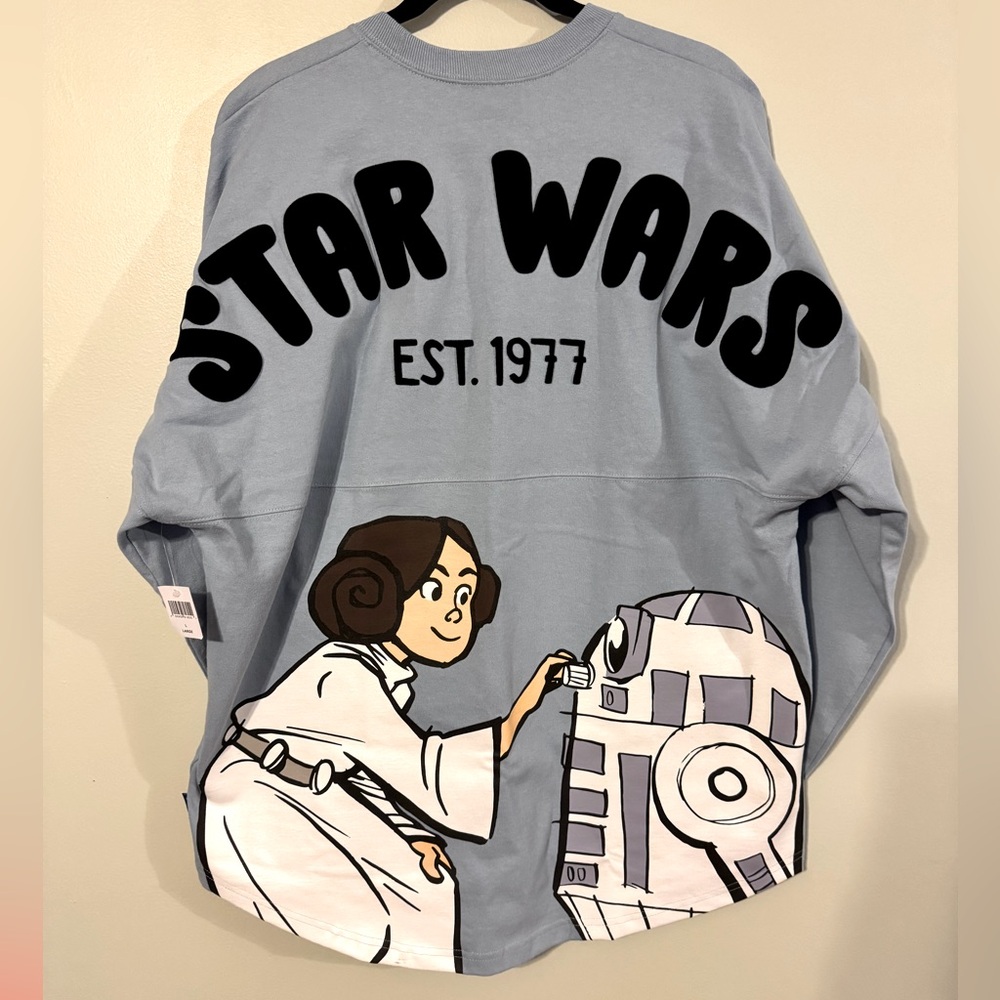 2024 Disney Parks Princess Leia R2-D2 Spirit Jersey Large Star Wars Blue NWT